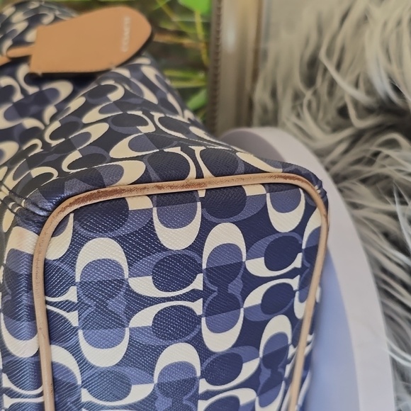 Coach Peyton Dream C Tote Blue White Signature Canvas Leather Trim Shoulder Bag - Picture 8 of 17